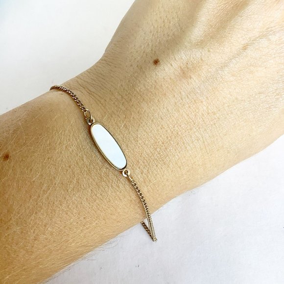 vintage Victorian revival Gold filled bracelet with mother of pearl accent  7.5" - Picture 1 of 5